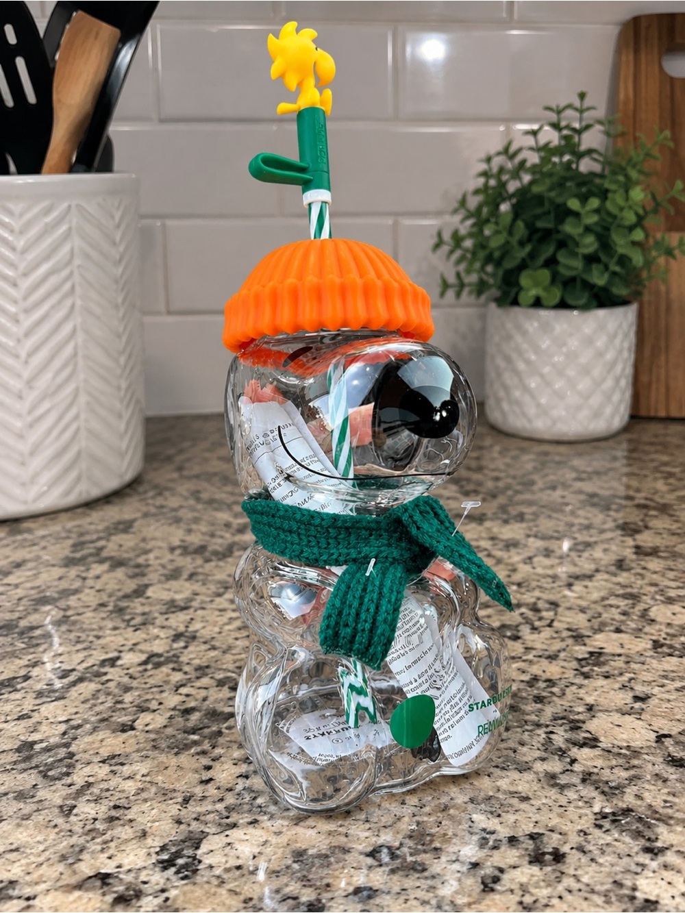 Snoopy Starbucks cold glass cup